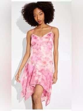 Wild Fable Pink Tie Dye Lace Slip Dress Asymmetrical Hem NWT Size Small